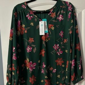 Stitch Fitch West Kei Odette cuff sleeve blouse- Floral Green Women's Top